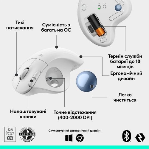 Купить Мышка Logitech ERGO M575S Wireless (910-007030) Off-White/Blue - цена в Харькове, Киеве, Днепре, Одессе
в интернет-магазине Telemart фото