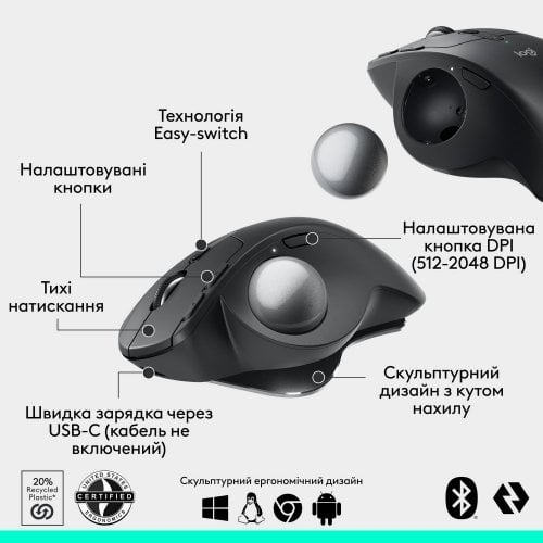 Купить Мышка Logitech MX ERGO S Wireless (910-007260) Graphite - цена в Харькове, Киеве, Днепре, Одессе
в интернет-магазине Telemart фото