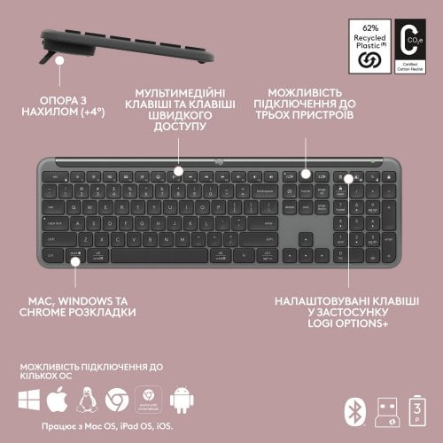 Купить Клавиатура Logitech K950 Wireless (920-012465) Graphite - цена в Харькове, Киеве, Днепре, Одессе
в интернет-магазине Telemart фото