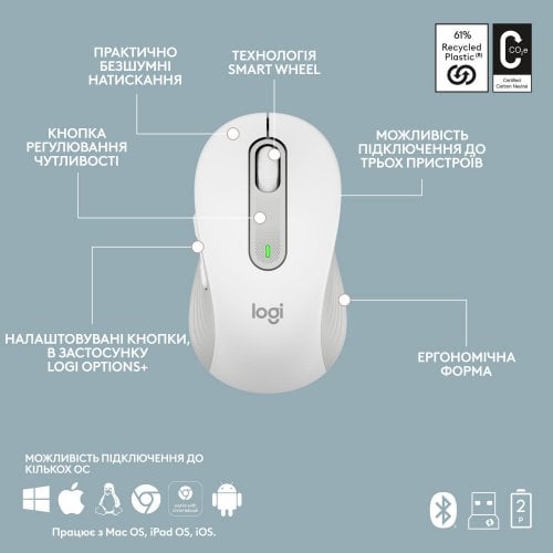 Купити Комплект Logitech MK950 Combo Wireless (920-012491) Off-White - ціна в Києві, Львові, Вінниці, Хмельницькому, Франківську, Україні | інтернет-магазин TELEMART.UA фото