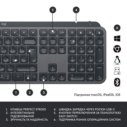 Купити Комплект Logitech MX Keys for Business Wireless (920-010933) Graphite - ціна в Києві, Львові, Вінниці, Хмельницькому, Франківську, Україні | інтернет-магазин TELEMART.UA фото