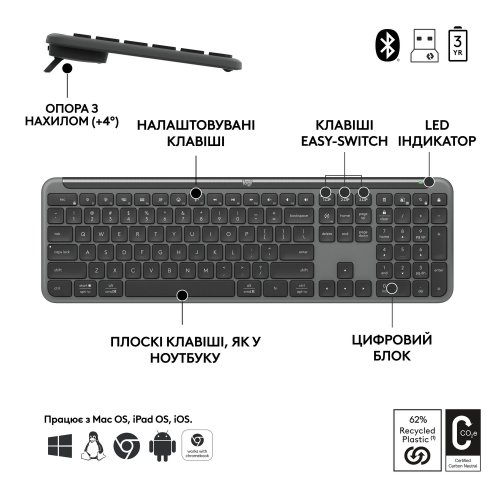 Купити Комплект Logitech Signature Slim MK950 Combo for Business (920-012508) Graphite - ціна в Києві, Львові, Вінниці, Хмельницькому, Франківську, Україні | інтернет-магазин TELEMART.UA фото