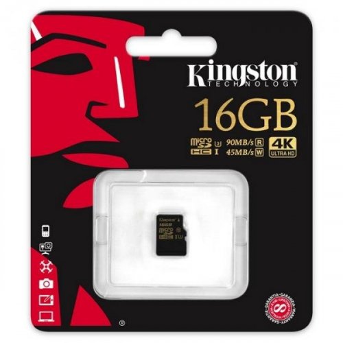 Купити Карта пам'яті Kingston microSDHC 16GB Class 10 UHS-I U3 R90/W45MB/s (без адаптера) (SDCG/16GBSP) - ціна в Києві, Львові, Вінниці, Хмельницькому, Франківську, Україні | інтернет-магазин TELEMART.UA фото