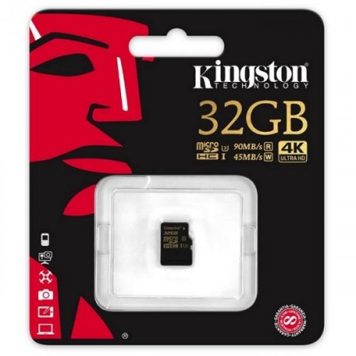 Купить Карта памяти Kingston microSDHC 32GB Class 10 UHS-I U3 R90/W45MB/s (без адаптера) (SDCG/32GBSP) - цена в Харькове, Киеве, Днепре, Одессе
в интернет-магазине Telemart фото