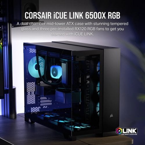 Корпус Corsair iCUE LINK 6500X RGB Tempered Glass без БЖ (CC-9011269-WW) Black купити з перевіркою сумісності: огляд, характеристики, ціна у Києві, Львові, Вінниці, Хмельницькому, Івано-Франківську, Україні | інтернет-магазин TELEMART.UA фото