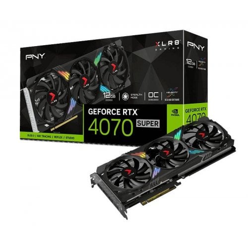 Купить Видеокарта PNY GeForce RTX 4070 SUPER XLR8 Gaming VERTO EPIC-X RGB Triple Fan OC 12288MB (VCG4070S12TFXXPB1-O) с проверкой совместимости: обзор, характеристики, цена в Киеве, Днепре, Одессе, Харькове, Украине | интернет-магазин TELEMART.UA фото