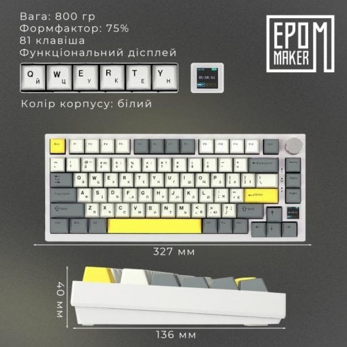 Купить Клавиатура EPOMAKER AK820 Pro RGB Mechanical Flying Fish Switch Hot-Swap (AK820-PRO-W-FF) White - цена в Харькове, Киеве, Днепре, Одессе
в интернет-магазине Telemart фото