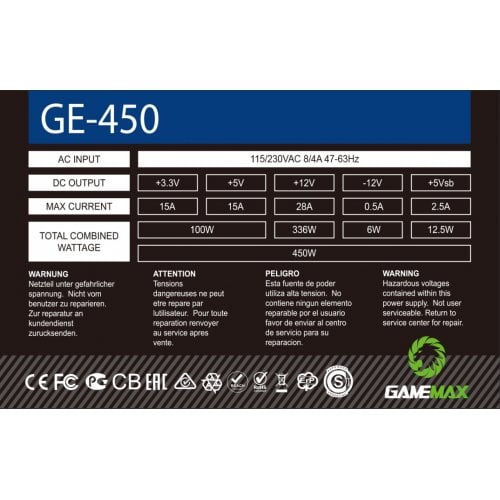 Фото Блок живлення GAMEMAX GE-450 450W (GE-450)