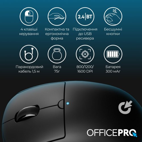 Купить Мышка OfficePro M307 Silent Click Wireless Black - цена в Харькове, Киеве, Днепре, Одессе
в интернет-магазине Telemart фото