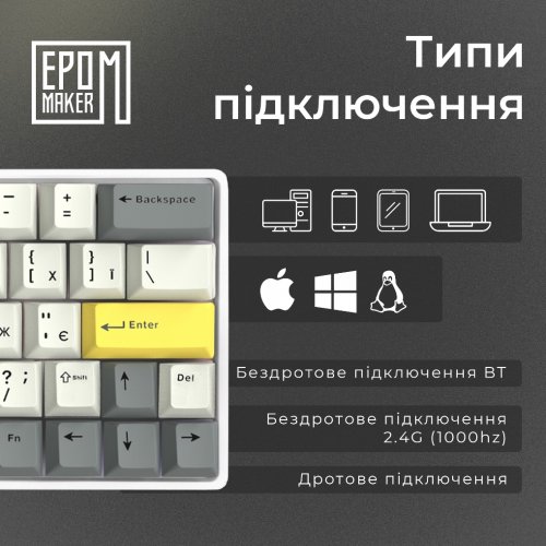 Купити Клавіатура EPOMAKER EP64 RGB Mechanical Mulan Switch Hot-Swap (EP64-W-M) White - ціна в Києві, Львові, Вінниці, Хмельницькому, Франківську, Україні | інтернет-магазин TELEMART.UA фото