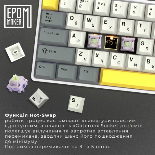 Купити Клавіатура EPOMAKER EP84 Plus RGB Mechanical Wisteria Linear Switch Hot-Swap (EP84-W-WL) White - ціна в Києві, Львові, Вінниці, Хмельницькому, Франківську, Україні | інтернет-магазин TELEMART.UA фото