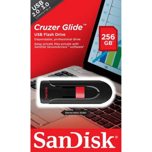 Накопитель SanDisk Glide 256GB USB 3.0 Black (SDCZ60-256G-B35) купить в Украине: Киев, Днепр, Харьков, Одесса  | Низкая цена, отзывы, характеристики от TELEMART фото