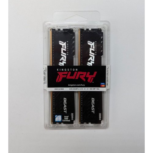 Озп Kingston DDR4 32GB (2x16GB) 3600Mhz FURY Beast Black (KF436C18BBK2/32) (Відновлено продавцем, 703755) купити з перевіркою сумісності: огляд, характеристики, ціна у Києві, Львові, Вінниці, Хмельницькому, Івано-Франківську, Україні | інтернет-магазин TELEMART.UA фото