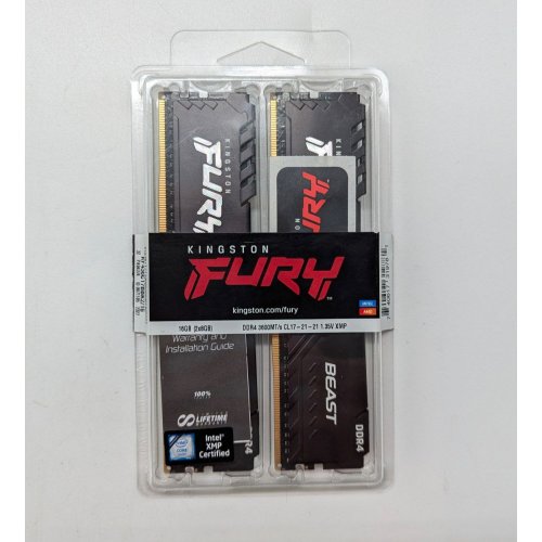 Озп Kingston DDR4 16GB (2x8GB) 3600Mhz FURY Beast Black (KF436C17BBK2/16) (Відновлено продавцем, 703764) купити з перевіркою сумісності: огляд, характеристики, ціна у Києві, Львові, Вінниці, Хмельницькому, Івано-Франківську, Україні | інтернет-магазин TELEMART.UA фото