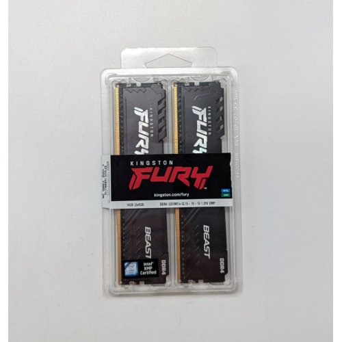 Озп Kingston DDR4 16GB (2x8GB) 3200Mhz FURY Beast Black (KF432C16BBK2/16) (Відновлено продавцем, 703767) купити з перевіркою сумісності: огляд, характеристики, ціна у Києві, Львові, Вінниці, Хмельницькому, Івано-Франківську, Україні | інтернет-магазин TELEMART.UA фото