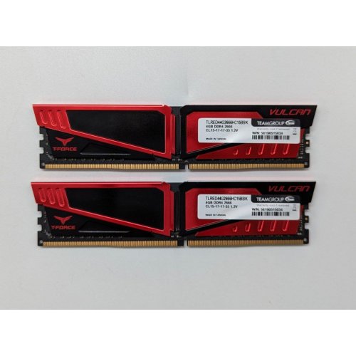 Озп Team DDR4 8GB (2x4GB) 2666Mhz T-Force Vulcan (TLRED48G2666HC14BK) (Відновлено продавцем, 704078) купити з перевіркою сумісності: огляд, характеристики, ціна у Києві, Львові, Вінниці, Хмельницькому, Івано-Франківську, Україні | інтернет-магазин TELEMART.UA фото