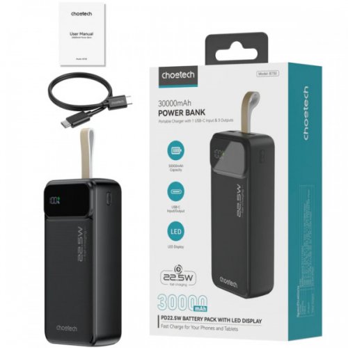 Купити Powerbank Choetech B730 30000mAh 22.5W (B730-ACBK) Black - ціна в Києві, Львові, Вінниці, Хмельницькому, Франківську, Україні | інтернет-магазин TELEMART.UA фото