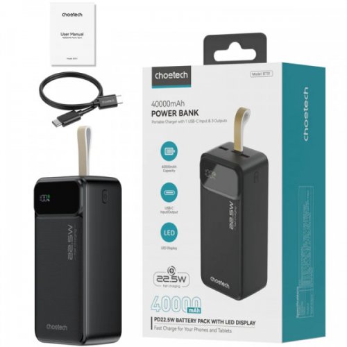 Купити Powerbank Choetech B731 40000mAh 22.5W (B731-ACBK) Black - ціна в Києві, Львові, Вінниці, Хмельницькому, Франківську, Україні | інтернет-магазин TELEMART.UA фото