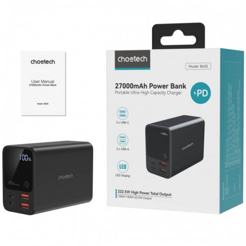 Купить Powerbank Choetech B635 27000mAh 222.5W (B635-BK) Black - цена в Харькове, Киеве, Днепре, Одессе
в интернет-магазине Telemart фото