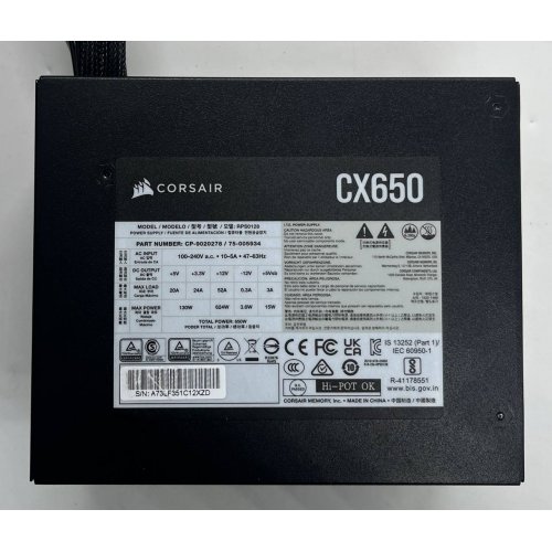 Блок живлення Corsair CX650 650W (CP-9020278-EU) (Відновлено продавцем, 704241) купити з перевіркою сумісності: огляд, характеристики, ціна у Києві, Львові, Вінниці, Хмельницькому, Івано-Франківську, Україні | інтернет-магазин TELEMART.UA фото