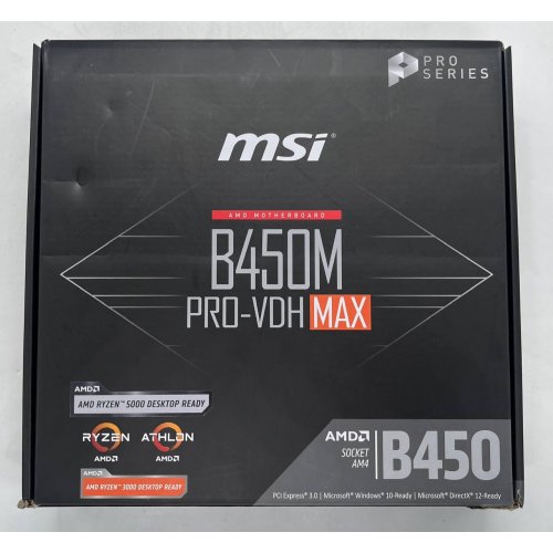 Материнська плата MSI B450M PRO-VDH MAX (sAM4, AMD B450) (Відновлено продавцем, 704781) купити з перевіркою сумісності: огляд, характеристики, ціна у Києві, Львові, Вінниці, Хмельницькому, Івано-Франківську, Україні | інтернет-магазин TELEMART.UA фото