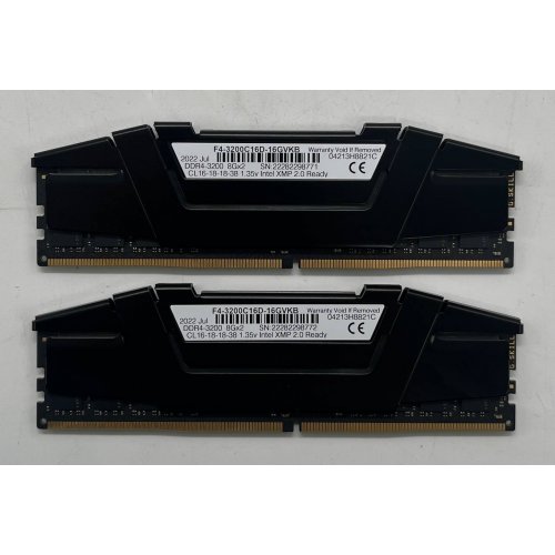 Озп G.Skill DDR4 16GB (2x8GB) 3200Mhz Ripjaws V (F4-3200C16D-16GVKB) (Відновлено продавцем, 704830) купити з перевіркою сумісності: огляд, характеристики, ціна у Києві, Львові, Вінниці, Хмельницькому, Івано-Франківську, Україні | інтернет-магазин TELEMART.UA фото