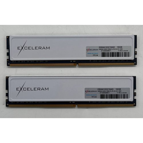 Озп Exceleram DDR4 16GB (2x8GB) 3200Mhz Black/White (EBW4163216AD) (Відновлено продавцем, 704838) купити з перевіркою сумісності: огляд, характеристики, ціна у Києві, Львові, Вінниці, Хмельницькому, Івано-Франківську, Україні | інтернет-магазин TELEMART.UA фото