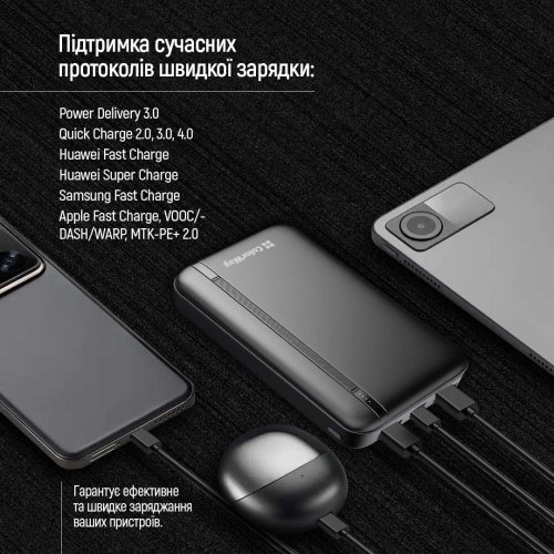 Powerbank ColorWay 20000mAh EnergyPlus 22.5W (CW-PB200LPB4BK-PD) Black купити в Україні: Київ, Львів, Хмельницький, Тернопіль, Івано-Франківськ | Низька ціна, відгуки, характеристики від TELEMART фото