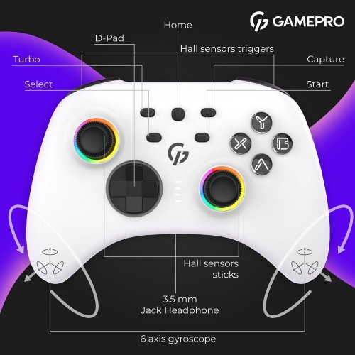 Купить Игровой манипулятор GamePro GPX13 RGB Wireless White - цена в Харькове, Киеве, Днепре, Одессе
в интернет-магазине Telemart фото