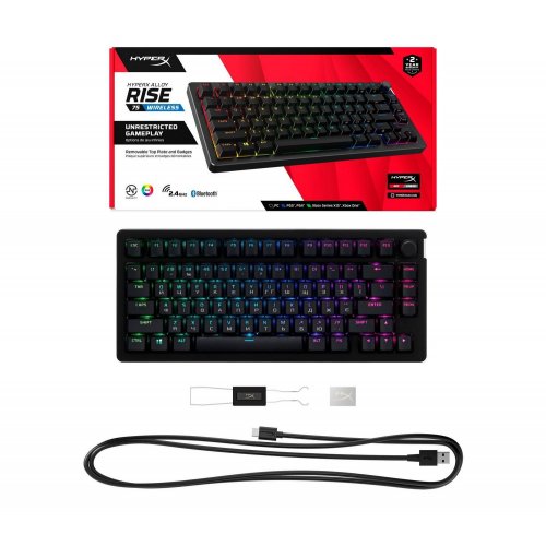 Купити Клавіатура HyperX Alloy Rise 75 PBT RGB Mechnical HyperX Red Wireless (91Y91AA) Black - ціна в Києві, Львові, Вінниці, Хмельницькому, Франківську, Україні | інтернет-магазин TELEMART.UA фото