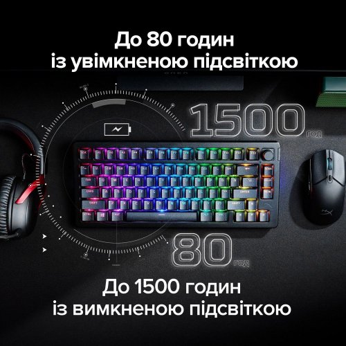 Купити Клавіатура HyperX Alloy Rise 75 PBT RGB Mechnical HyperX Red Wireless (91Y91AA) Black - ціна в Києві, Львові, Вінниці, Хмельницькому, Франківську, Україні | інтернет-магазин TELEMART.UA фото