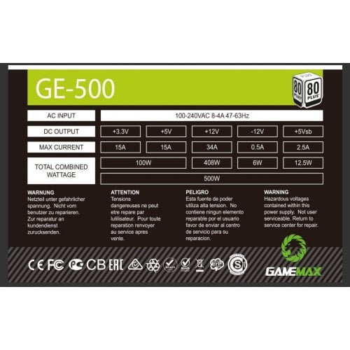 Купить Блок питания GAMEMAX GE-500 500W (GE-500) (Восстановлено продавцом, 709408) с проверкой совместимости: обзор, характеристики, цена в Киеве, Днепре, Одессе, Харькове, Украине | интернет-магазин TELEMART.UA фото