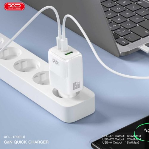 Купить Сетевое зарядное устройство XO L139 GaN USB Type-A + 2 x USB Type-C 65W with cable Type-C-Type-C White - цена в Харькове, Киеве, Днепре, Одессе
в интернет-магазине Telemart фото