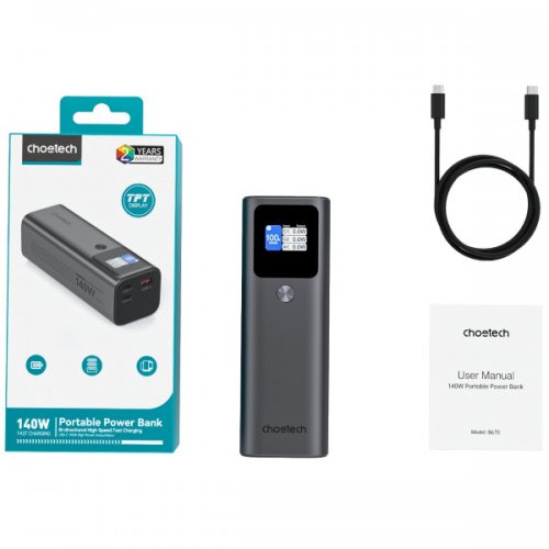 Купити Powerbank Choetech B670 25200mAh 140W (B670-CCGY) Black - ціна в Києві, Львові, Вінниці, Хмельницькому, Франківську, Україні | інтернет-магазин TELEMART.UA фото