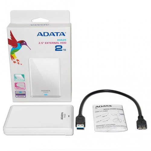 Купити Зовнішній HDD ADATA HV620 2TB (AHV620-2TU3-CWH) White - ціна в Києві, Львові, Вінниці, Хмельницькому, Франківську, Україні | інтернет-магазин TELEMART.UA фото