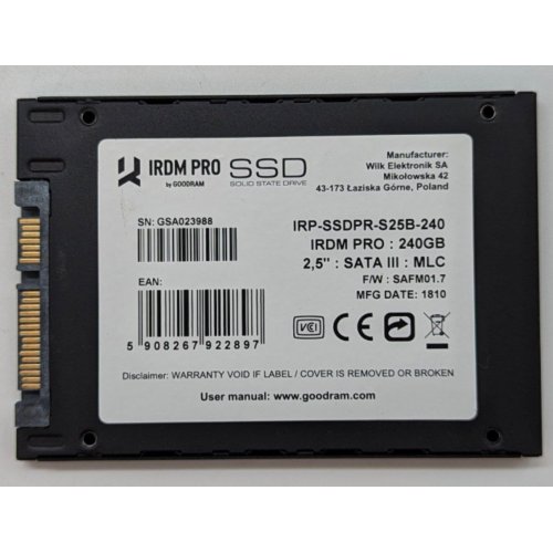 Ssd-диск GoodRAM Iridium Pro MLC 240GB 2.5" (IRP-SSDPR-S25B-240) (Відновлено продавцем, 710622) купити з перевіркою сумісності: огляд, характеристики, ціна у Києві, Львові, Вінниці, Хмельницькому, Івано-Франківську, Україні | інтернет-магазин TELEMART.UA фото