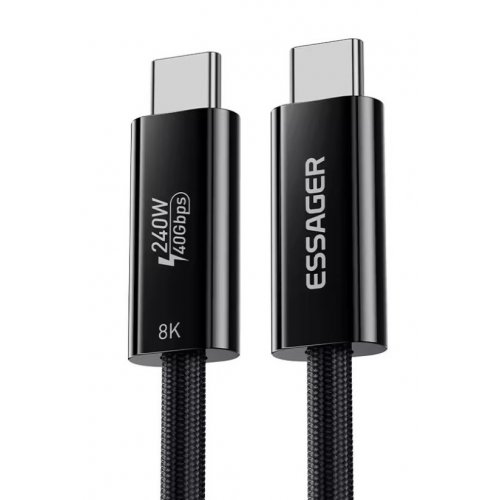 Купити Кабель Essager USB Type-C to USB Type-C 8K 60Hz 240W 1m Black - ціна в Києві, Львові, Вінниці, Хмельницькому, Франківську, Україні | інтернет-магазин TELEMART.UA фото