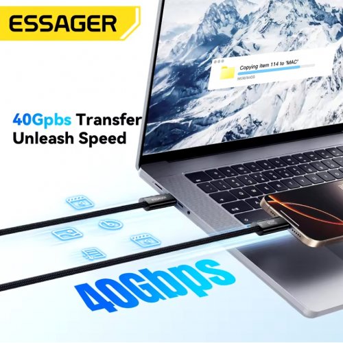 Купити Кабель Essager USB Type-C to USB Type-C 8K 60Hz 240W 1m Black - ціна в Києві, Львові, Вінниці, Хмельницькому, Франківську, Україні | інтернет-магазин TELEMART.UA фото