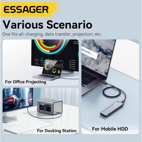 Купити Кабель Essager USB Type-C to USB Type-C 8K 60Hz 240W 1m Black - ціна в Києві, Львові, Вінниці, Хмельницькому, Франківську, Україні | інтернет-магазин TELEMART.UA фото