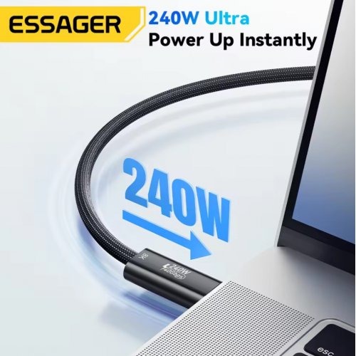 Купити Кабель Essager USB Type-C to USB Type-C 8K 60Hz 240W 1m Black - ціна в Києві, Львові, Вінниці, Хмельницькому, Франківську, Україні | інтернет-магазин TELEMART.UA фото