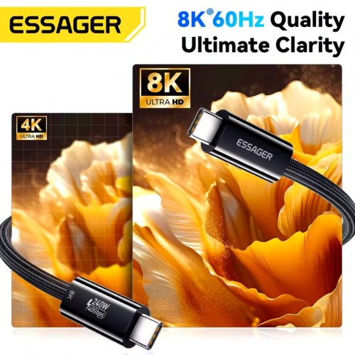 Купити Кабель Essager USB Type-C to USB Type-C 8K 60Hz 240W 1m Black - ціна в Києві, Львові, Вінниці, Хмельницькому, Франківську, Україні | інтернет-магазин TELEMART.UA фото