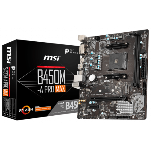 Материнська плата MSI B450M-A PRO MAX (sAM4, AMD B450) (Відновлено продавцем, 711634) купити з перевіркою сумісності: огляд, характеристики, ціна у Києві, Львові, Вінниці, Хмельницькому, Івано-Франківську, Україні | інтернет-магазин TELEMART.UA фото