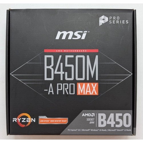 Материнська плата MSI B450M-A PRO MAX (sAM4, AMD B450) (Відновлено продавцем, 711634) купити з перевіркою сумісності: огляд, характеристики, ціна у Києві, Львові, Вінниці, Хмельницькому, Івано-Франківську, Україні | інтернет-магазин TELEMART.UA фото