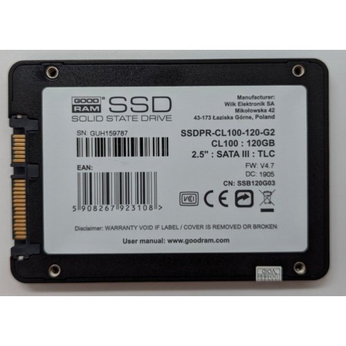 Ssd-диск GoodRAM CL100 Gen.2 3D NAND TLC 120GB 2.5" (SSDPR-CL100-120-G2) (Відновлено продавцем, 712923) купити з перевіркою сумісності: огляд, характеристики, ціна у Києві, Львові, Вінниці, Хмельницькому, Івано-Франківську, Україні | інтернет-магазин TELEMART.UA фото