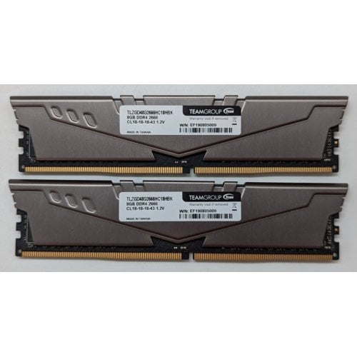 Купить Озу Team DDR4 16GB (2x8GB) 2666Mhz T-Force Vulcan Z Grey (TLZGD416G2666HC18HDC01) (Восстановлено продавцом, 712978) с проверкой совместимости: обзор, характеристики, цена в Киеве, Днепре, Одессе, Харькове, Украине | интернет-магазин TELEMART.UA фото