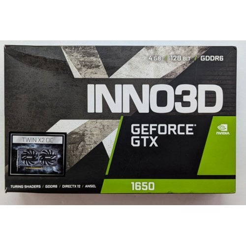 Відеокарта Inno3D GeForce GTX 1650 Twin X2 OC V2 4096MB (N16502-04D6X-1720VA30) (Відновлено продавцем, 713415) купити з перевіркою сумісності: огляд, характеристики, ціна у Києві, Львові, Вінниці, Хмельницькому, Івано-Франківську, Україні | інтернет-магазин TELEMART.UA фото