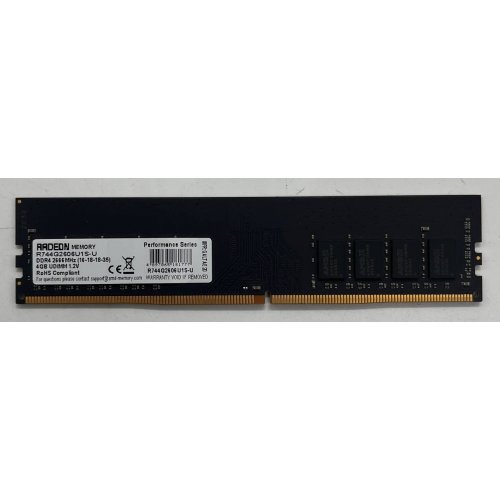 Озп AMD DDR4 4GB 2666Mhz (R744G2606U1S-U) (Відновлено продавцем, 714628) купити з перевіркою сумісності: огляд, характеристики, ціна у Києві, Львові, Вінниці, Хмельницькому, Івано-Франківську, Україні | інтернет-магазин TELEMART.UA фото