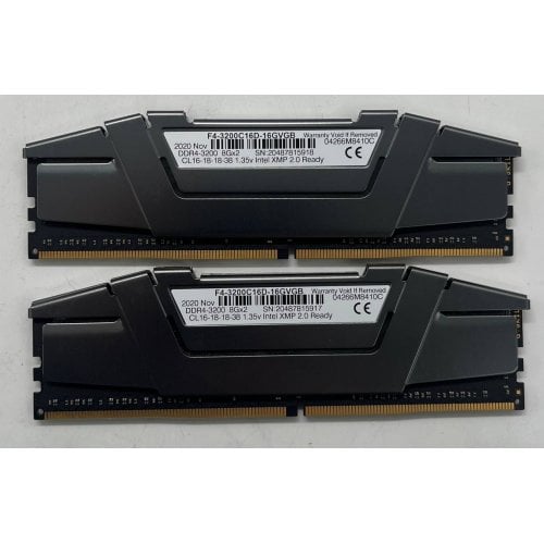 Купить Озу G.Skill DDR4 16GB (2x8GB) 3200Mhz Ripjaws V (F4-3200C16D-16GVGB) (Восстановлено продавцом, 714633) с проверкой совместимости: обзор, характеристики, цена в Киеве, Днепре, Одессе, Харькове, Украине | интернет-магазин TELEMART.UA фото