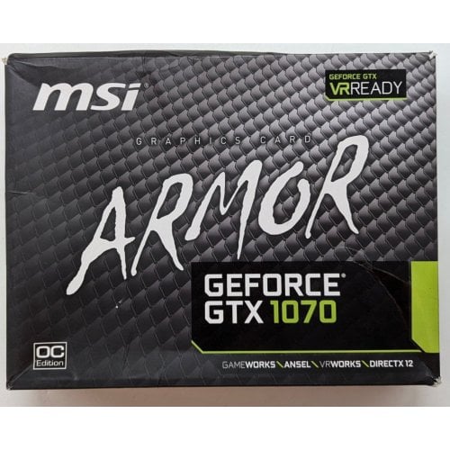 Купить Видеокарта MSI GeForce GTX 1070 ARMOR OC 8192MB (GTX 1070 ARMOR 8G OC) (Восстановлено продавцом, 715012) с проверкой совместимости: обзор, характеристики, цена в Киеве, Днепре, Одессе, Харькове, Украине | интернет-магазин TELEMART.UA фото