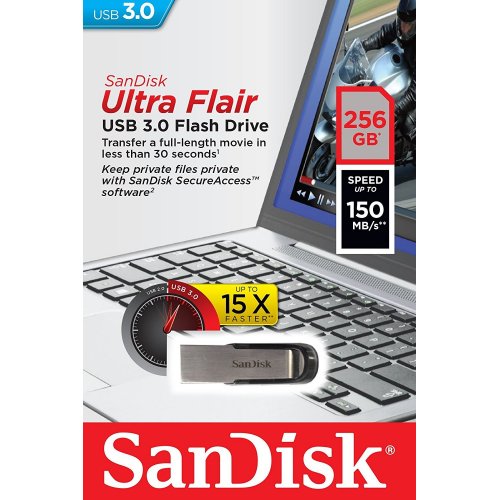 Купить Накопитель SanDisk Ultra Flair 256 GB USB 3.0 Black (SDCZ73-256G-G46) - цена в Харькове, Киеве, Днепре, Одессе
в интернет-магазине Telemart фото